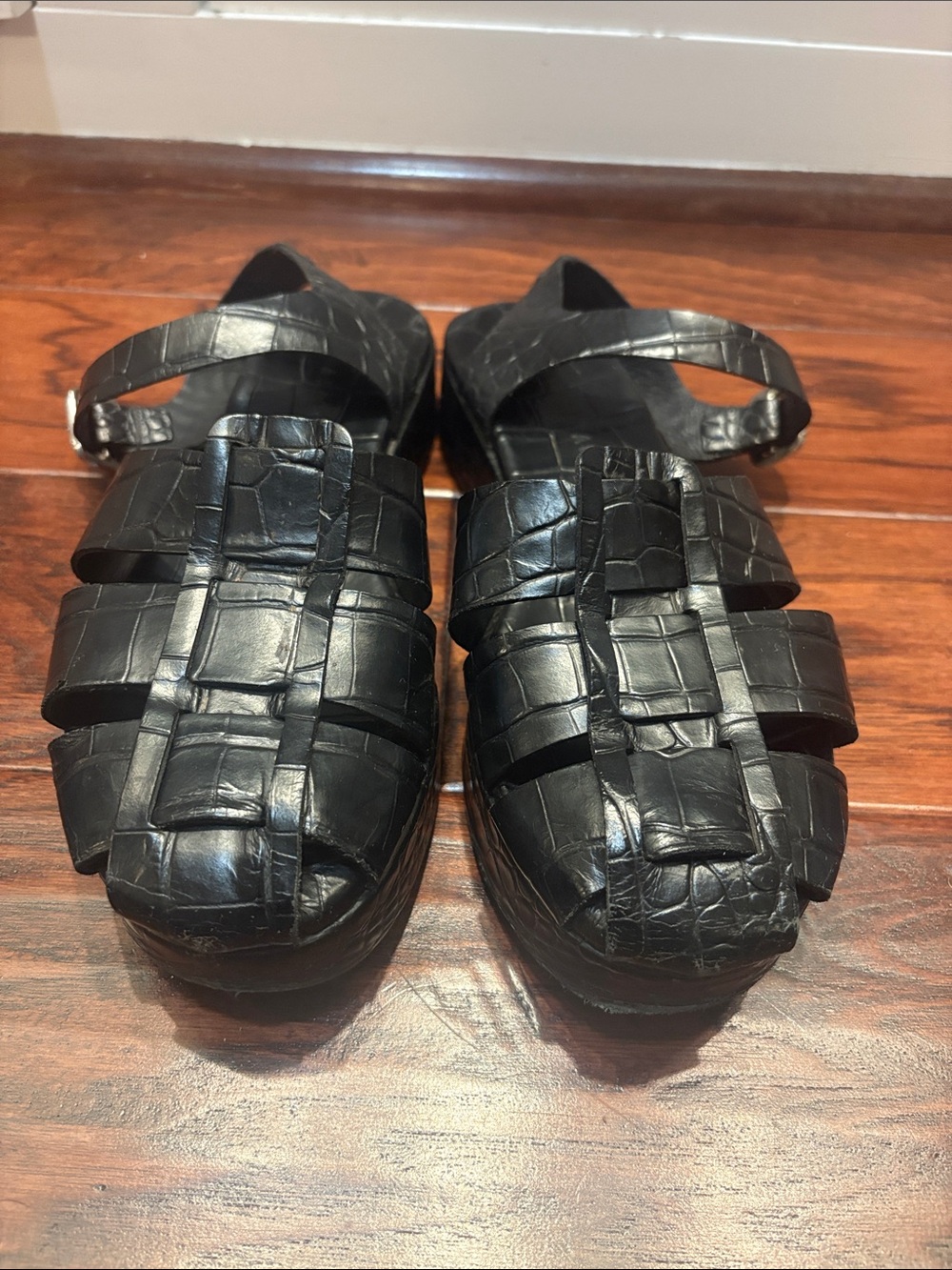 Freda Salvador Black Woven Leather Women's Sandals